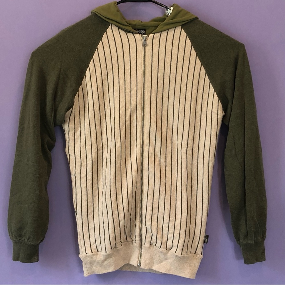 Stussy Men's Stripped Full Zip Hoodie Sweatshirt